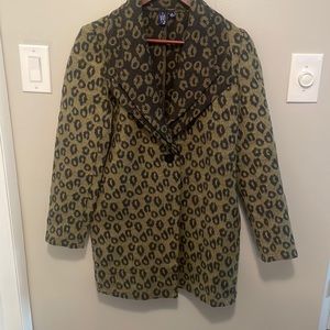 Green and Black Leopard Print Calf Skin Feel Oversized Blazer